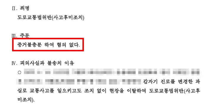 사고후미조치뺑소니 결정문