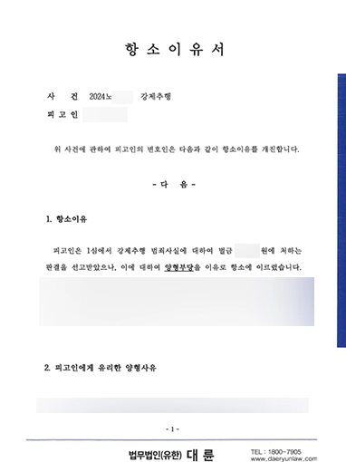 법무법인 대륜에서 작성한 항소이유서