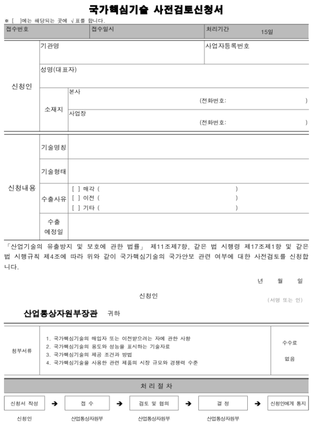 산업기술보호법 국가핵심기술 사전검토신청서