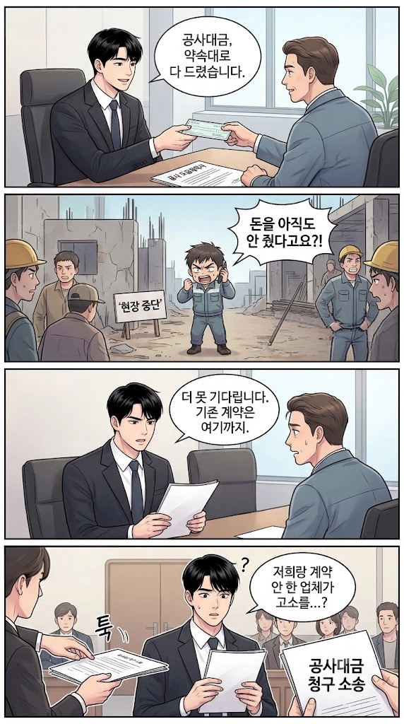 건설계약 체결 전 공사 범위와 계약금액을 확인하는 방법을 설명하는 이미지