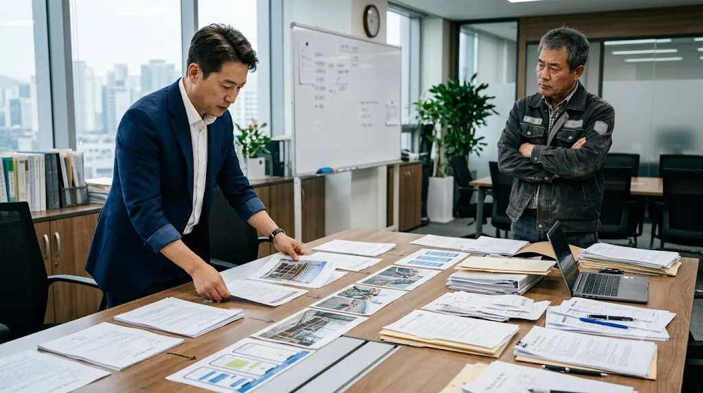하도급계약 관련 대금 미지급 문제의 대응 방법을 상담하는 모습