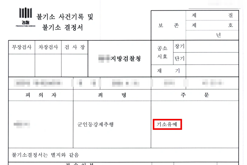 군대사건 대응 결과 기소유예
