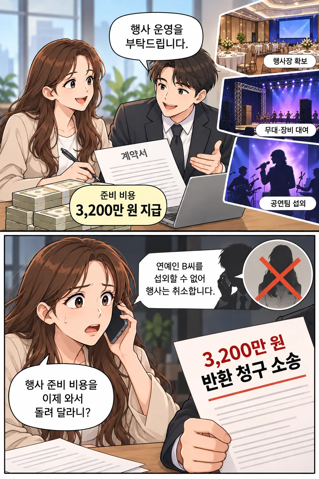 행사 취소 후 부당이득반환청구 소송 당한 의뢰인