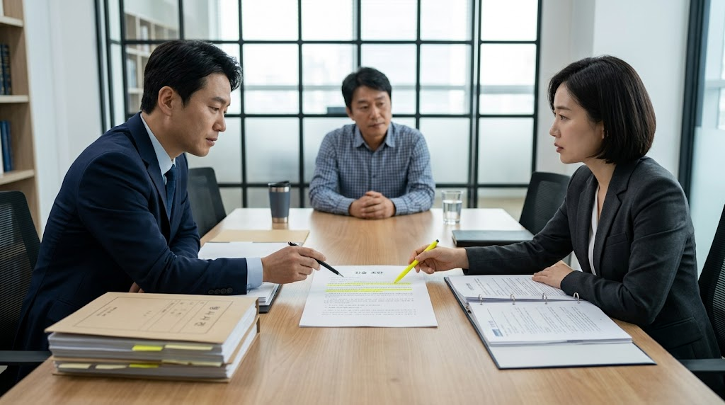 창원형사전문변호사가 고소장·수사기록 등 관련 자료를 검토하는 이미지