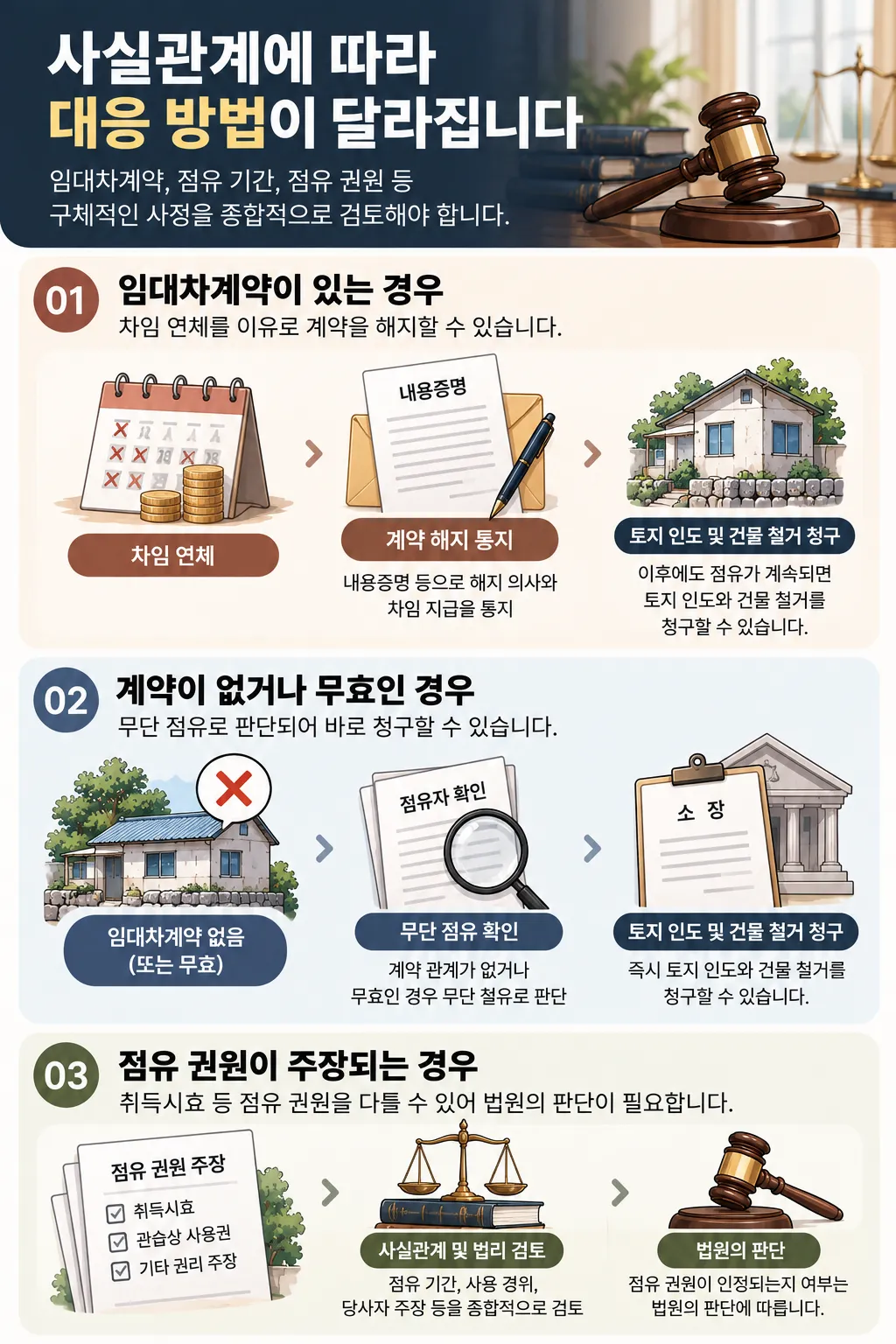 다수의 토지와 지상건물에 대한 점유 확인과 대응방법