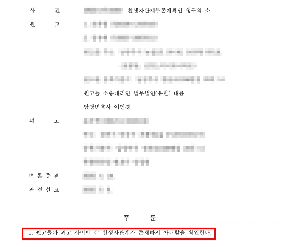 친생자관계부존재확인 청구의 소 결과