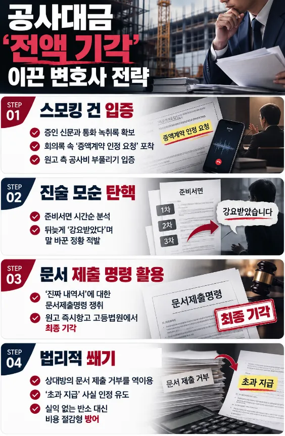 공사대금소송변호사의 ‘청구 전액 기각’ 이끌어낸 쟁점별 조력 사항