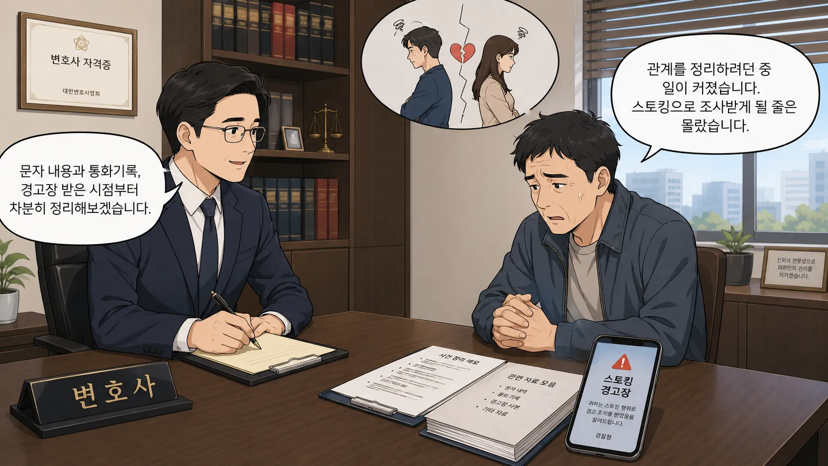 스토킹경찰조사에서 연락·방문 행위의 반복성 판단 기준과 경고장 이후 대응 방법, 불송치 가능성을 높이는 증거 정리 방법 설명
