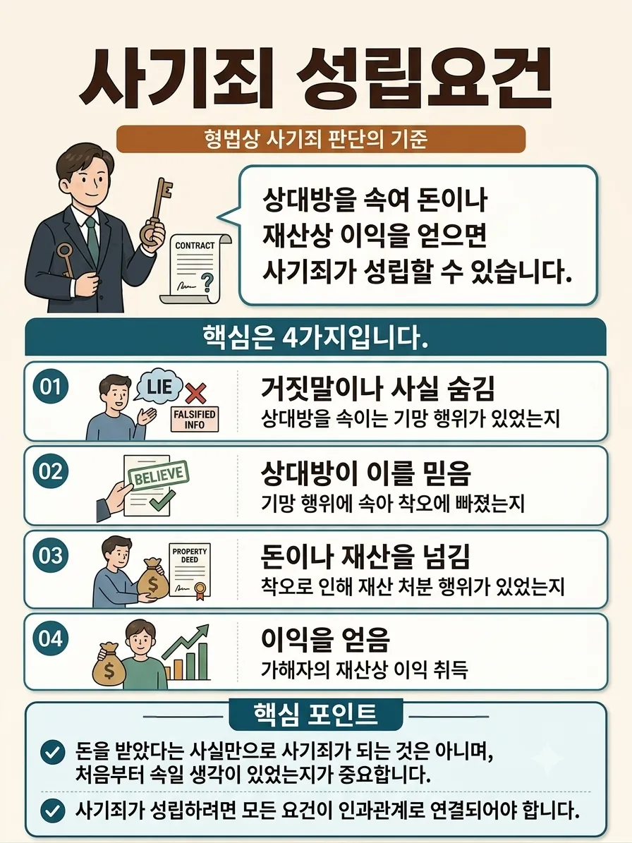 사기죄성립조건 검토 시 기망행위와 편취의사 판단 기준