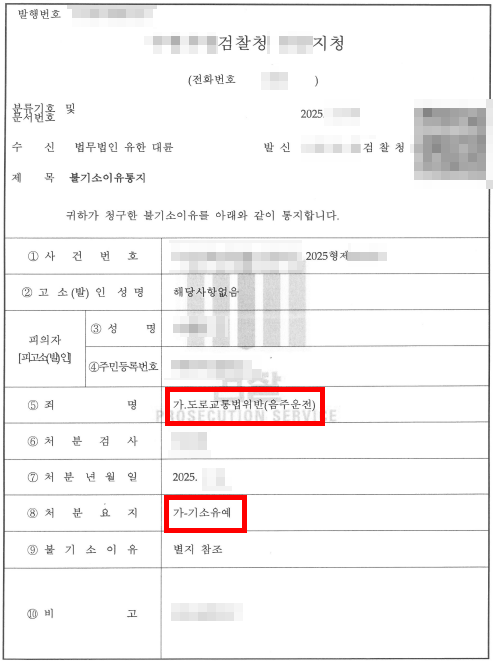 대륜 음주운전기소유예 실제 결정서