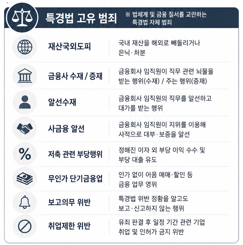 특경법위반 특경법 자체 범죄 항목