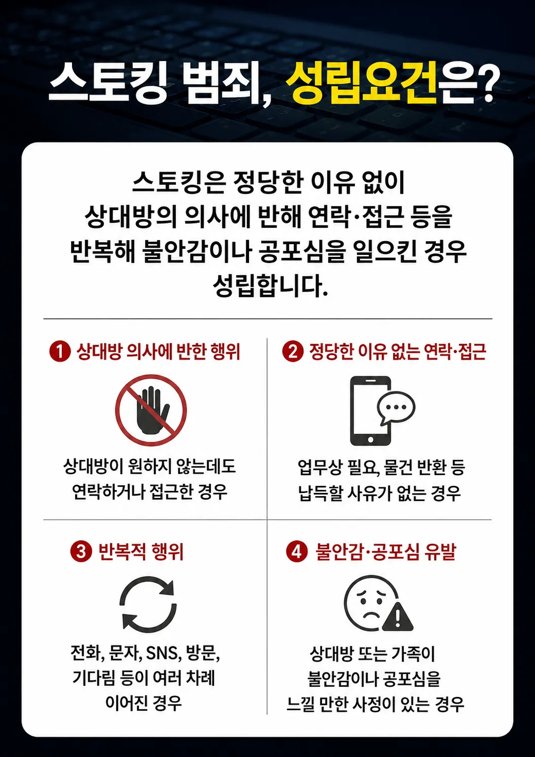 용인변호사가 검토하는 통화내역·문자·카카오톡 증거자료와 스토킹 성립 기준