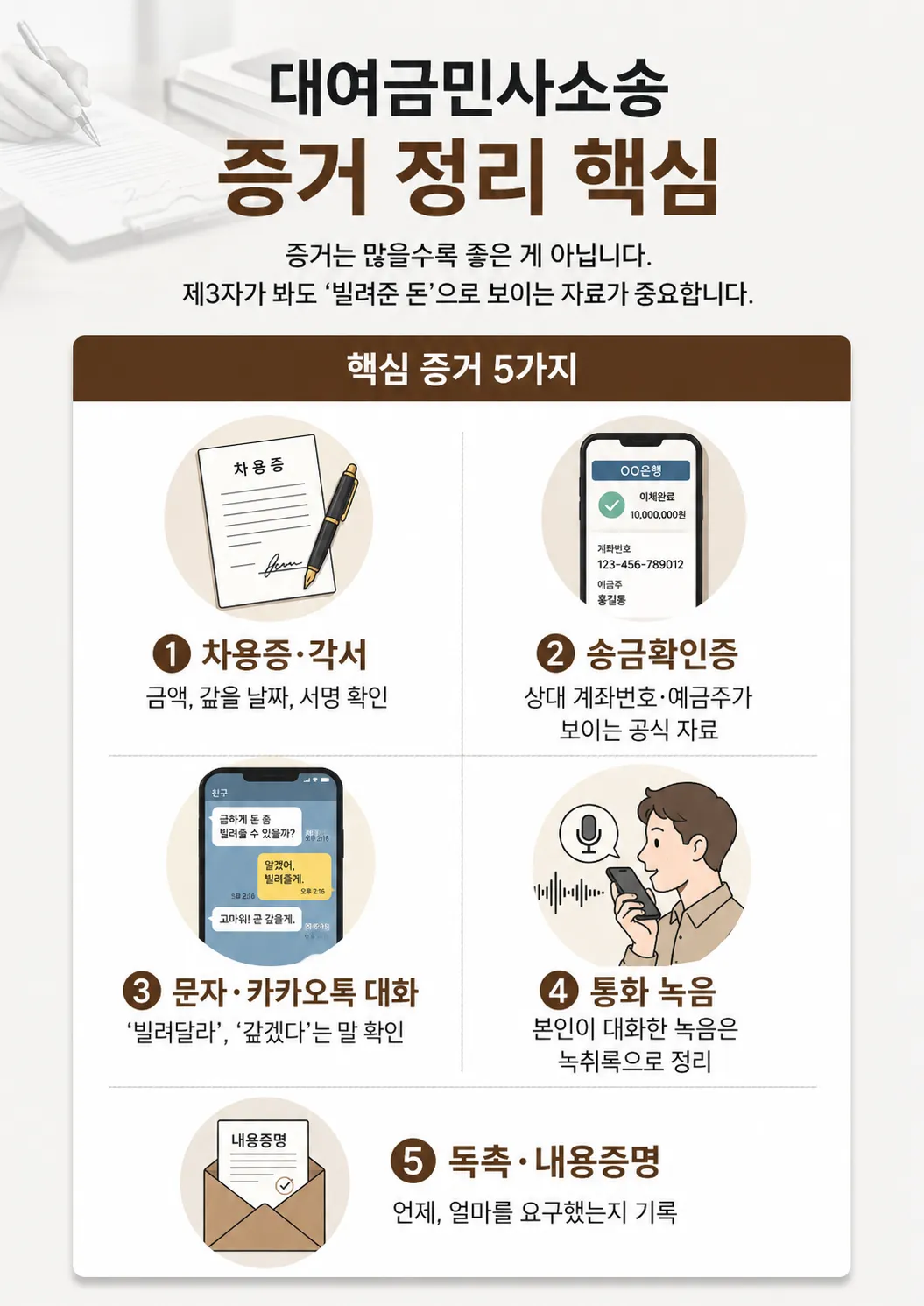대여금민사소송 증거로 활용되는 계좌이체 내역과 반환 약속 입증 기준