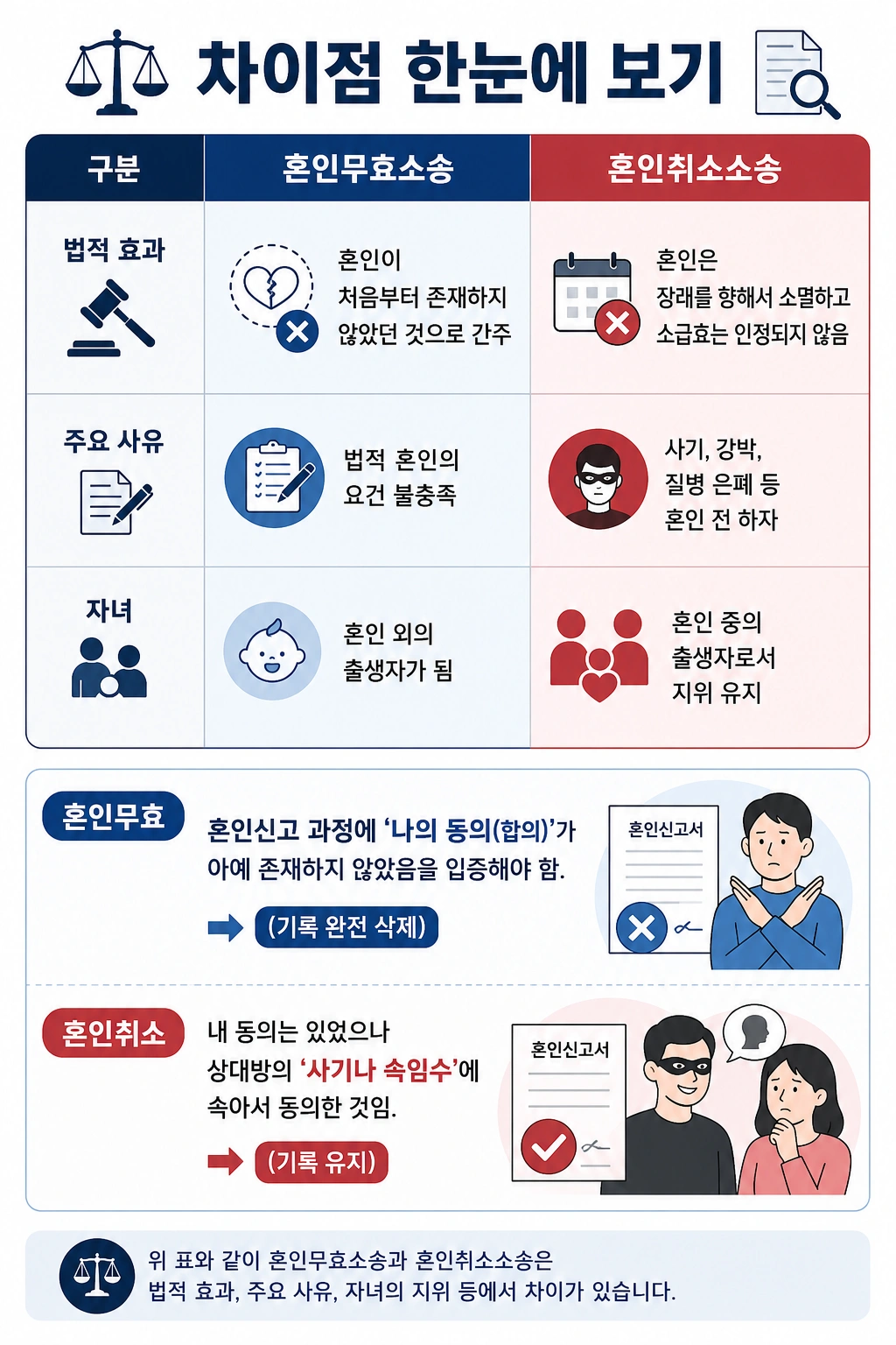 혼인무효소송과 혼인취소소송의 차이 비교하기