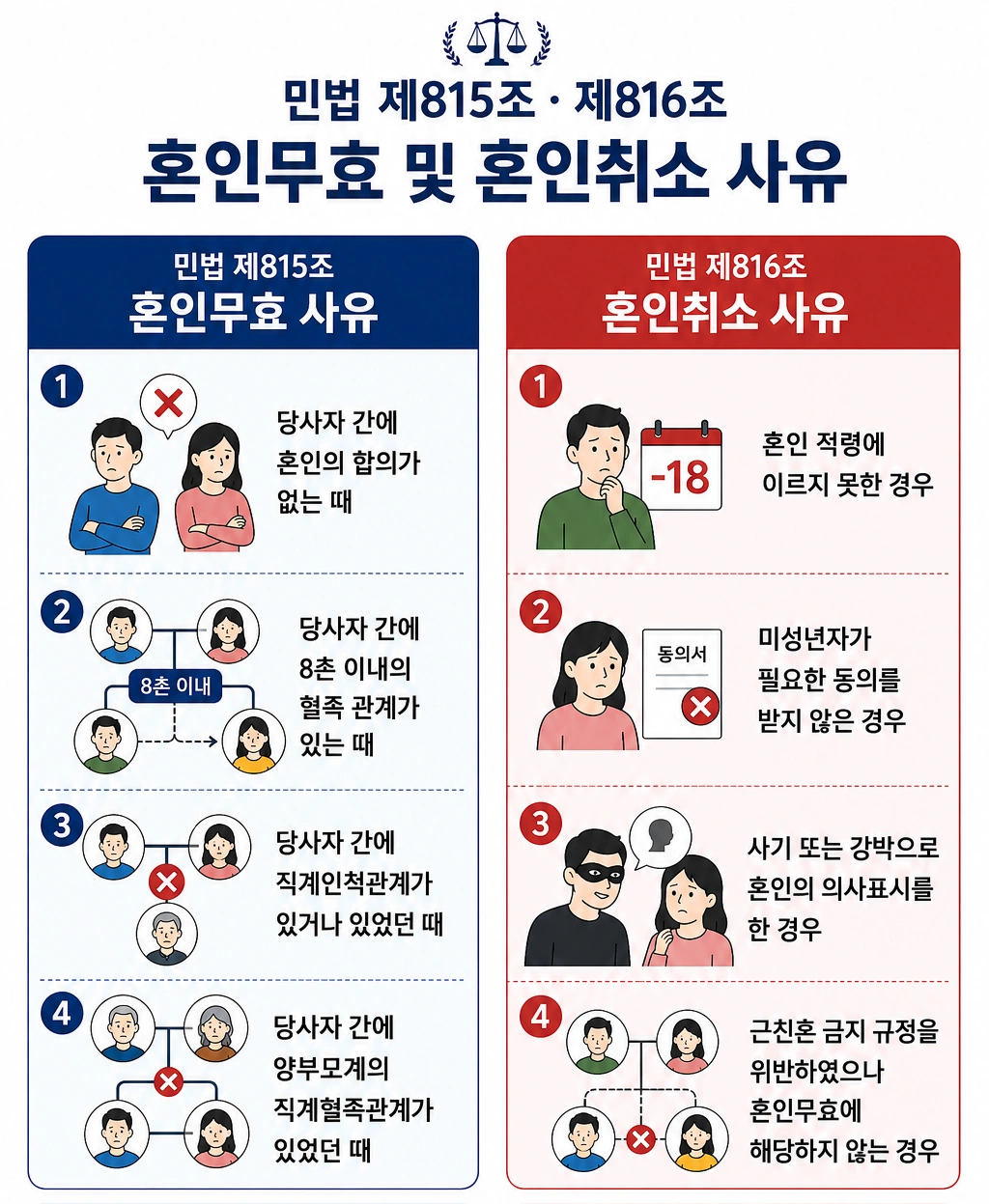 혼인무효소송 전 확인, 혼인 무효 및 혼인 취소 사유