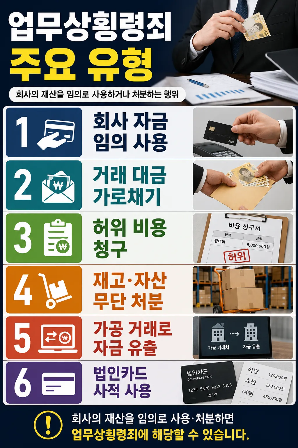 업무상횡령죄 주요 유형 내용 확인하기