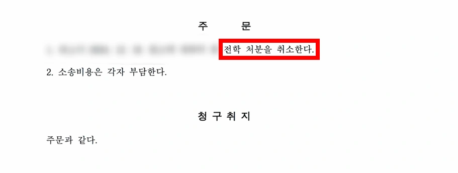 청주학교폭력변호사의 조력으로 학교폭력징계처분 취소 결과
