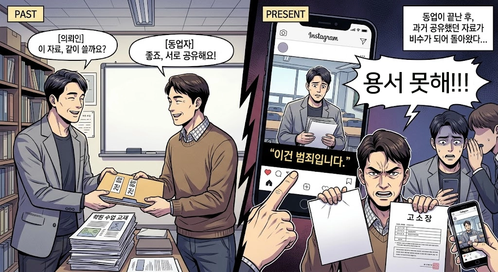 저작권침해의 성립요건과 법적 책임을 쉽게 설명하는 이미지입니다.