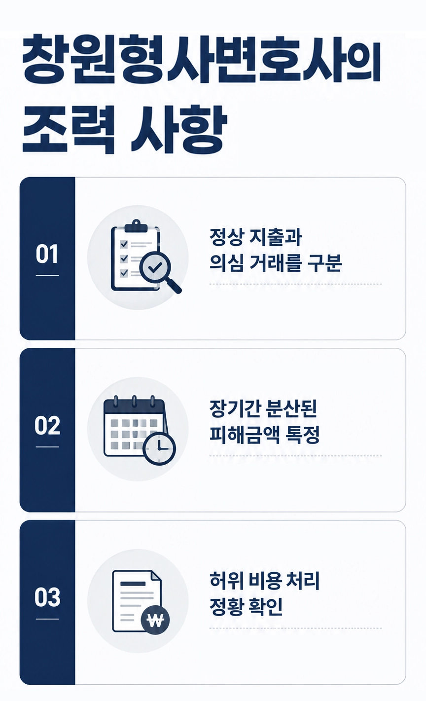 창원형사변호사가 형사사건의 증거자료와 주요 쟁점을 검토하는 이미지