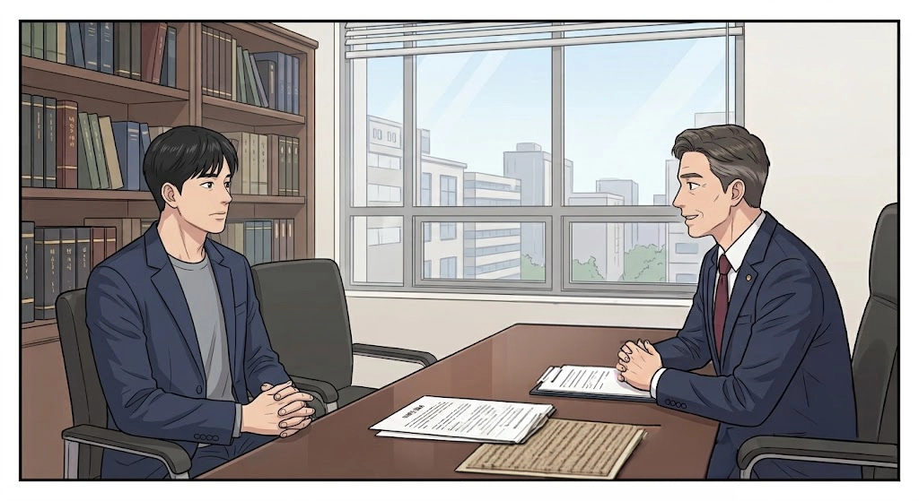 광주강제추행변호사가 피해자와의 합의 및 형사절차 대응 방법을 검토하는 모습