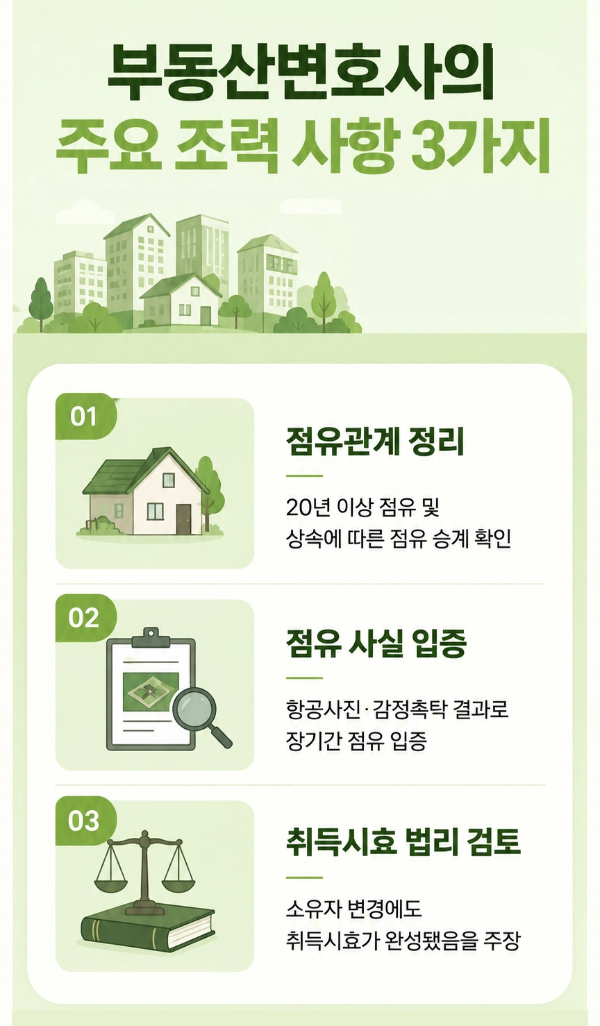 소유권이전등기 청구를 위해 부동산의 소유관계와 점유 경위를 확인하는 모습
