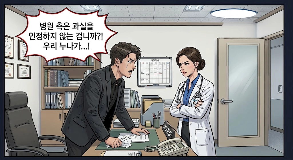 마취의료사고의 원인을 확인하기 위해 의무기록과 마취기록지를 살펴보는 모습