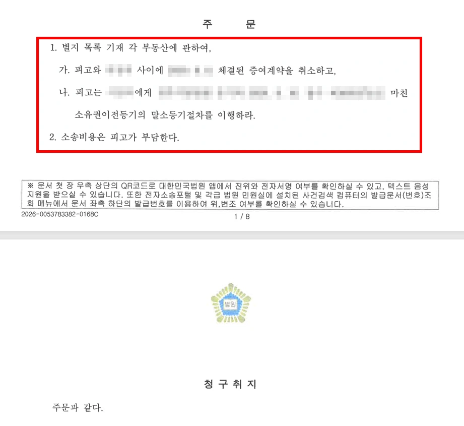 사해행위취소소송의 결과, 증여계약 사해행위 인정