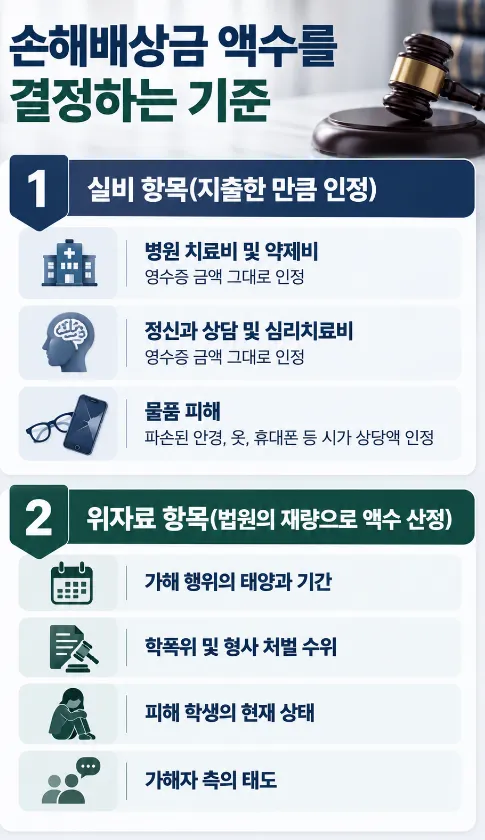 학교폭력민사소송 | 학교폭력 손해배상금 청구 시 금액 기준이 있나요?