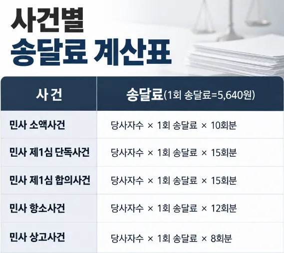 상간남소송비용 송달료 계산표