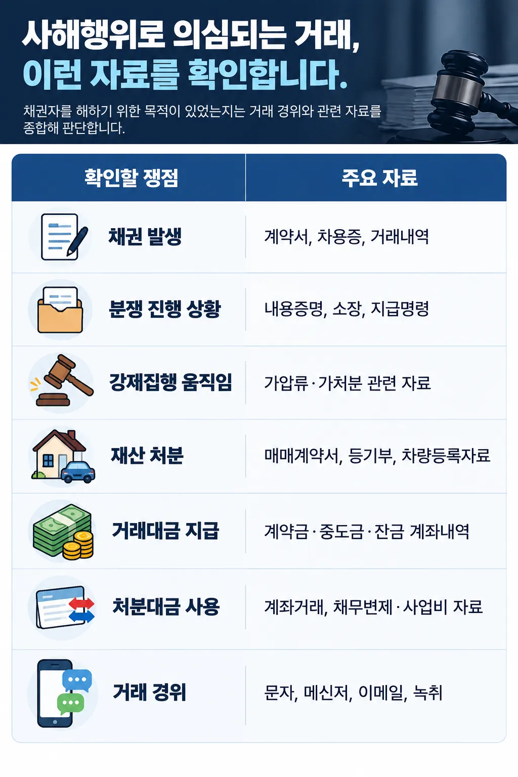 강제집행면탈 혐의에서는 어떤 자료를 확인할까?
