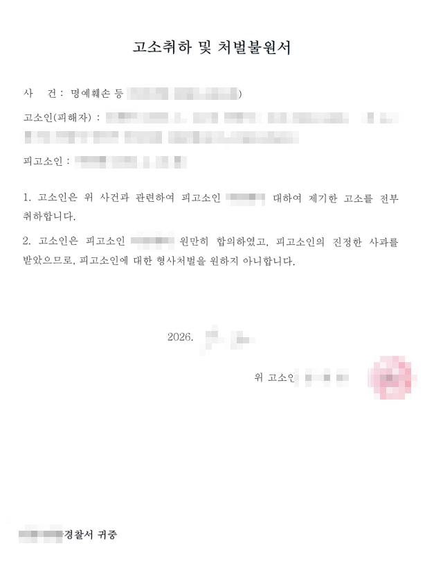 명예훼손성 발언 인정한다면 합의도 중요
