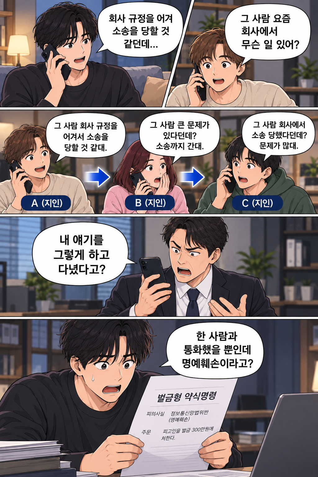 지인 한 명과의 전화 통화로 명예훼손성립요건 충족 고소당한 사례