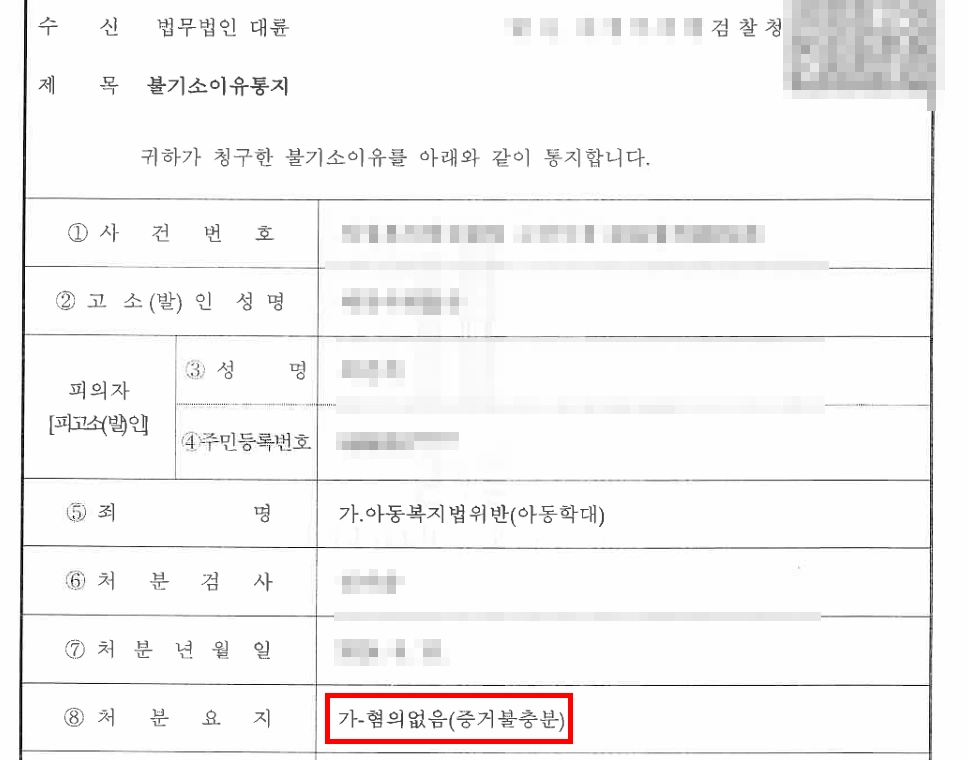 아동학대사건 결과, 불기소 증거불충분
