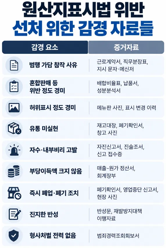 원산지표시위반 감경요소 감형자료