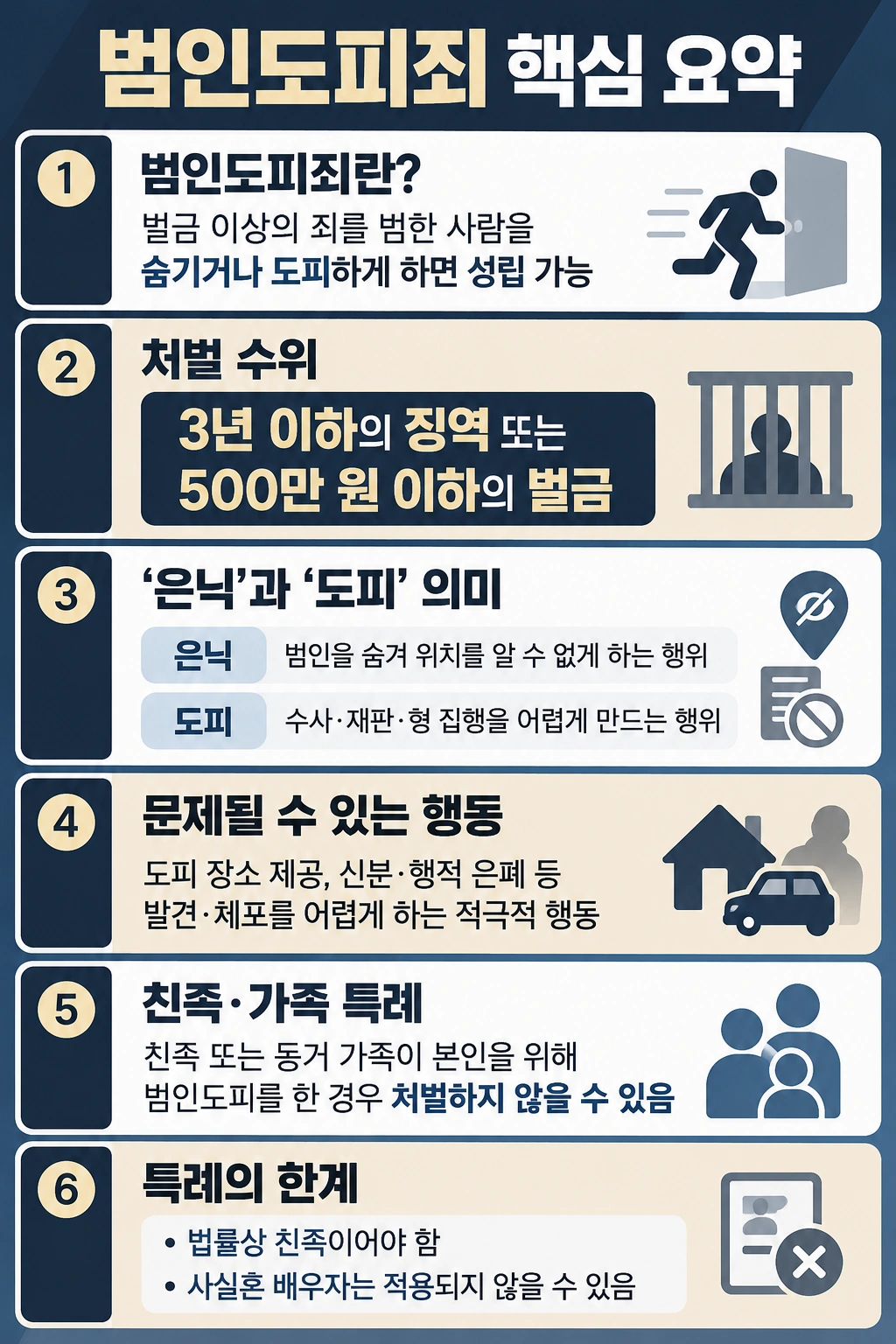 범인도피 처벌 수위, 3년 이하의 징역 또는 5백만 원 이하의 벌금
