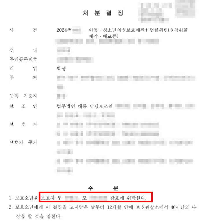 본 사건의 실제 처분 결정서