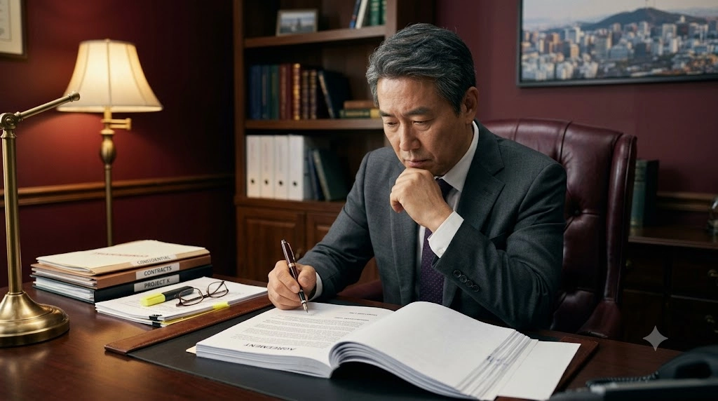 계약서검토 과정에서 손해배상과 계약해지 조항을 살펴보는 모습